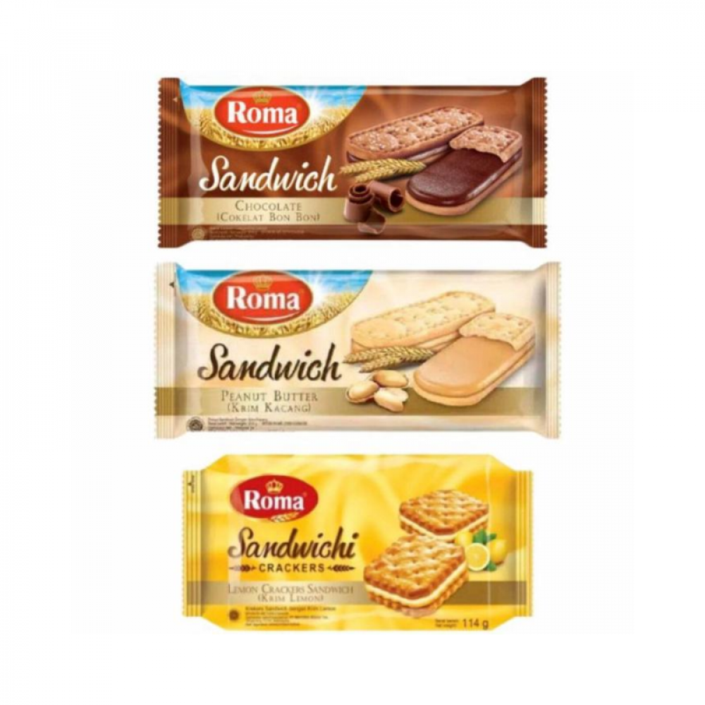ROMA Lemon Sandwich Biscuits 120g / Peanut Butter Sandwich Biscuit 206g / Chocolate Sandwich Biscuit 206g Halal